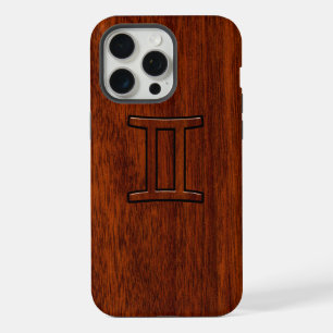 Gemini Zodiac Symbol on Mahogany like Decor iPhone 15 Pro Max Case
