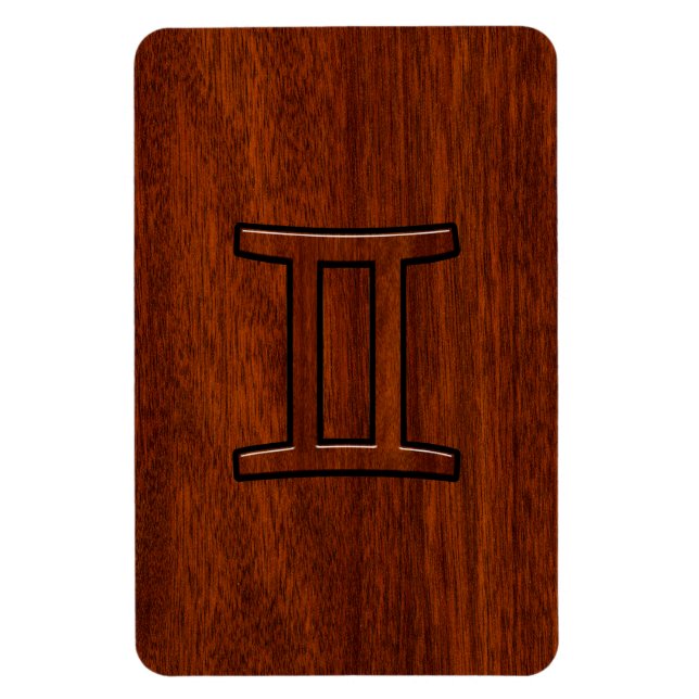 Gemini Zodiac Symbol on Mahogany like Decor Magnet (Vertical)