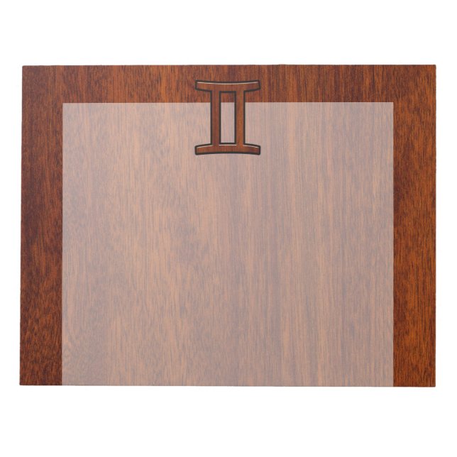 Gemini Zodiac Symbol on Mahogany like Decor Notepad (Front)