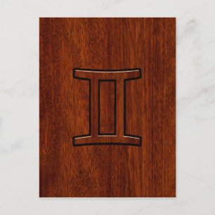 Gemini Zodiac Symbol on Mahogany like Decor Postcard