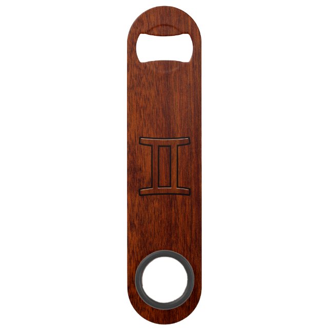 Gemini Zodiac Symbol on Mahogany like print (Front)