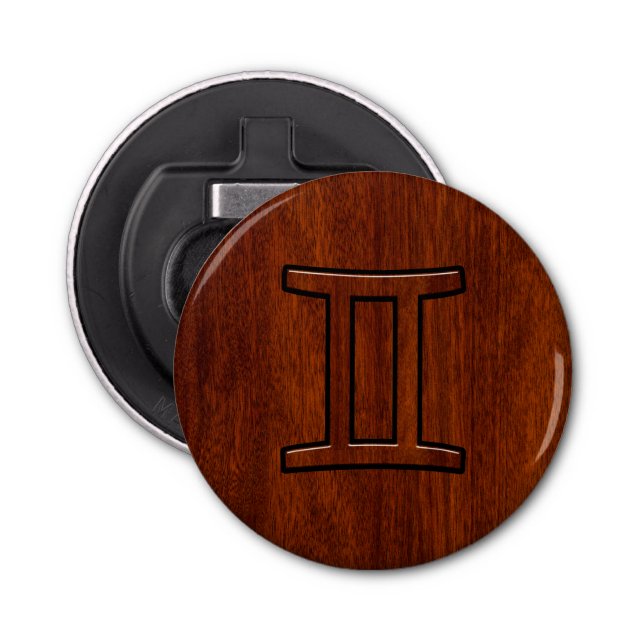 Gemini Zodiac Symbol on Mahogany like print Bottle Opener (Front)