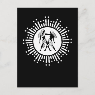 Gemini Zodiac Symbol with Stars Black and White  Holiday Postcard