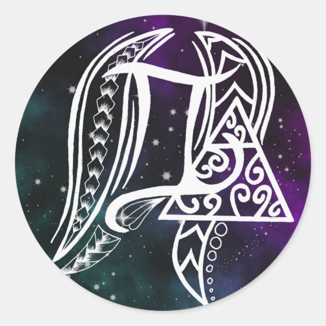 Gemini zodiac symbol with tribal line art classic round sticker (Front)