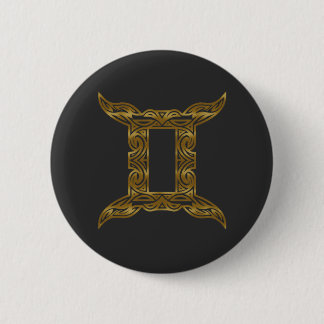Gemini Zodiac - Tribal Gold 6 Cm Round Badge