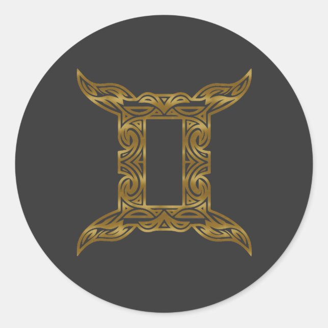 Gemini Zodiac - Tribal Gold Classic Round Sticker (Front)