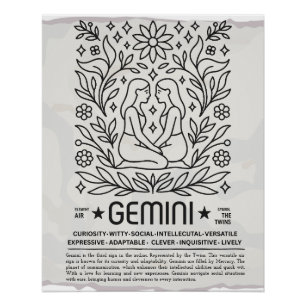 Gemini Zodiac Vintage Art Print – Botanical Folk 