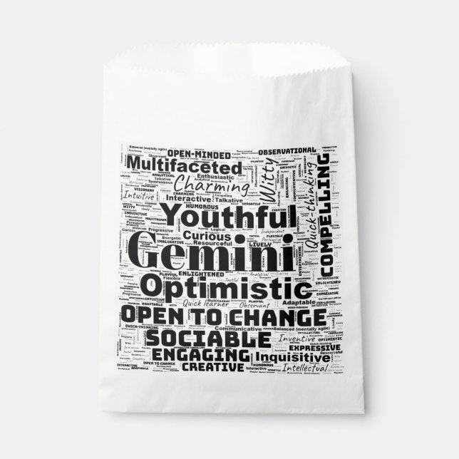 Gemini Zodiac Word Cloud Inspiration Favour Bags (Front)