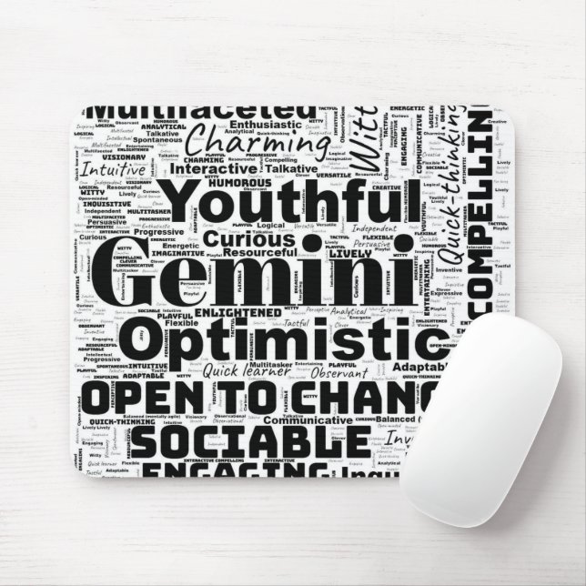 Gemini Zodiac Word Cloud Inspiration  Mouse Mat (With Mouse)