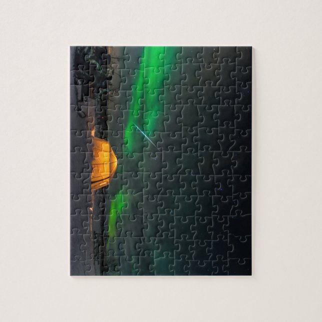 Geminid Meteor and Northern Lights Over Sweden Jigsaw Puzzle (Vertical)