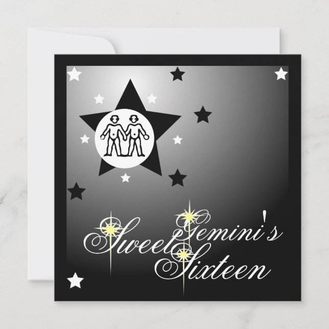 Gemini's Zodiacal Fortune Sweet Sixteen-Customise Invitation (Front)