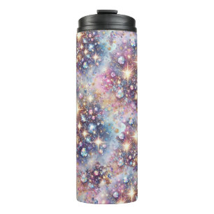 Gems and glitter, in purple blue and pink thermal tumbler