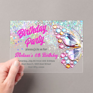 Gems butterfly Birthday Invitation
