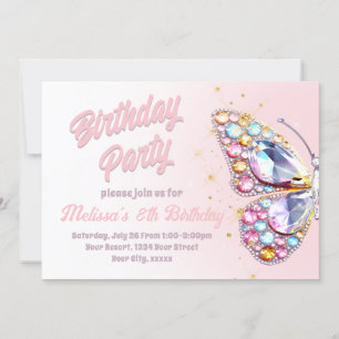 gems butterfly design Birthday Invitation