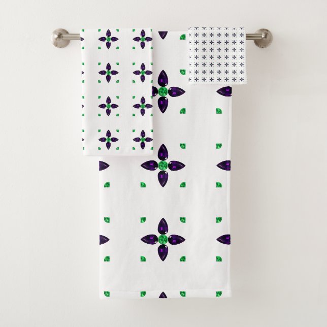 Gemstone Art, Green and Purple Bath Towel Set (Insitu)