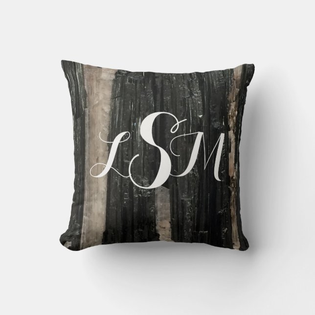Gemstone Black and White Striped Gem Add Monogram Cushion (Front)