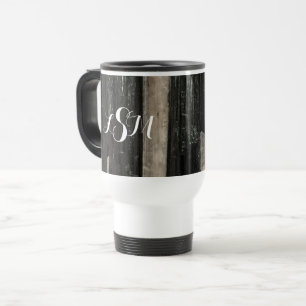 Gemstone Black White Vertical Striped Monogram Travel Mug