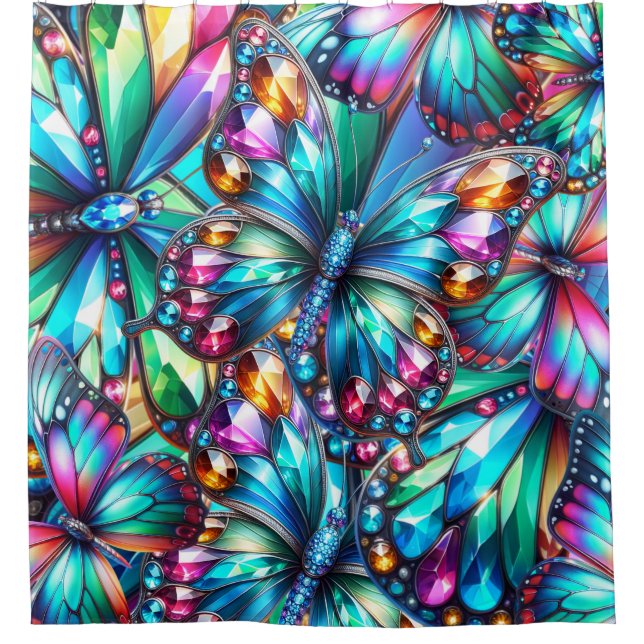 Gemstone Butterfly Shower Curtain (Front)