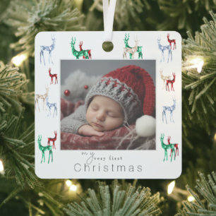 Gemstone Crystal Reindeer Baby's First Christmas Metal Tree Decoration