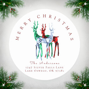 Gemstone Crystal Reindeer Christmas Return Address Classic Round Sticker