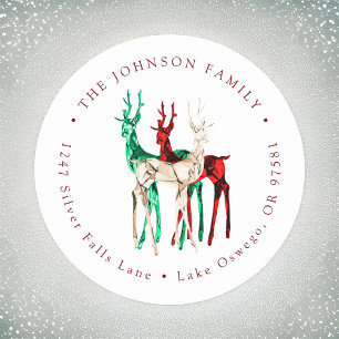 Gemstone Crystal Reindeer Christmas Return Address Classic Round Sticker