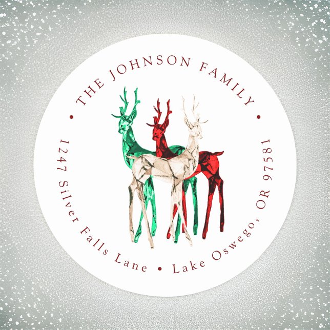 Gemstone Crystal Reindeer Christmas Return Address Classic Round Sticker (Creator Uploaded)
