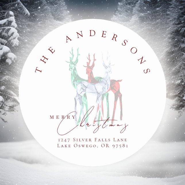 Gemstone Crystal Reindeer Christmas Return Address Classic Round Sticker (Creator Uploaded)