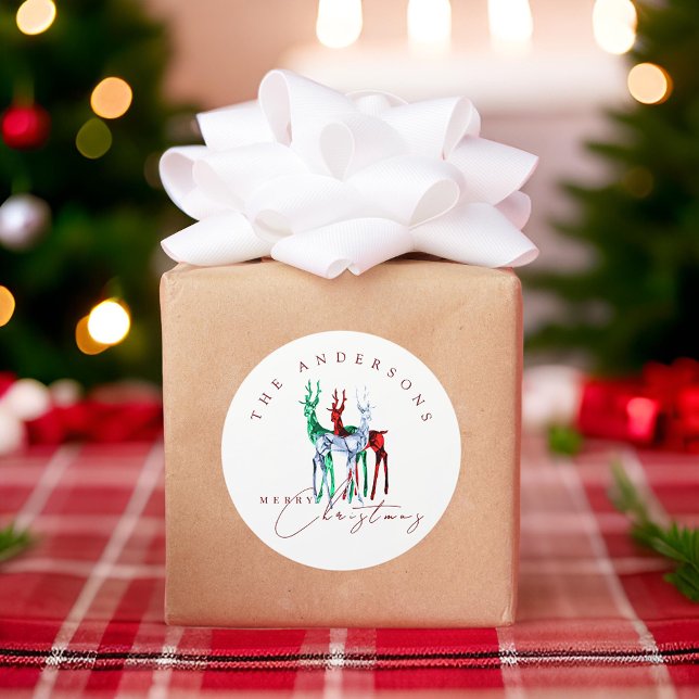 Gemstone Crystal Reindeer Merry Christmas Classic Round Sticker (Creator Uploaded)