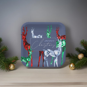 Gemstone Crystal Reindeer Merry Christmas Holiday Paper Plate