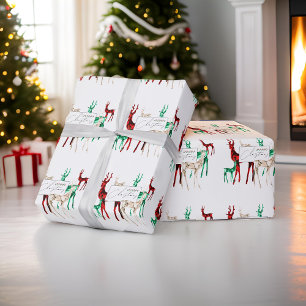 Gemstone Crystal Reindeer Merry Christmas Holiday Wrapping Paper