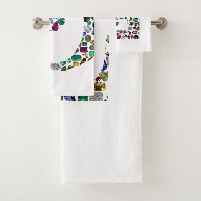 Gemstone Diamond Initial G Monogram Art Bath Towel Set (Insitu)