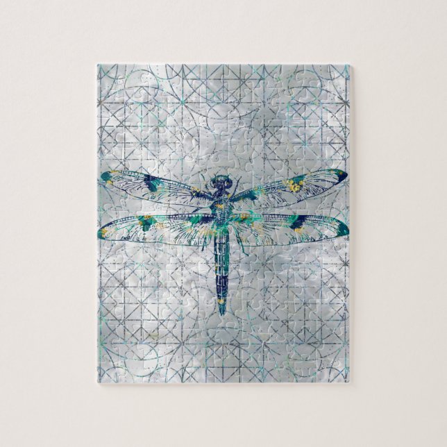Gemstone Dragonfly on sacred geometry pattern Jigsaw Puzzle (Vertical)