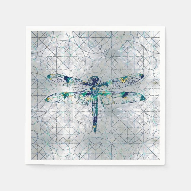 Gemstone Dragonfly on sacred geometry pattern Napkin (Front)
