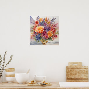 Gemstone Elegance Vibrant Watercolor Floral Master Poster