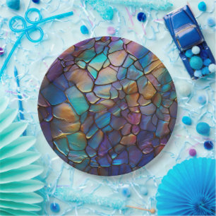 Gemstone Elements Opal Colourful Mix Pattern Paper Plate