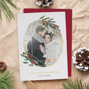Gemstone Geometric Botanical Photo Foil Holiday Card