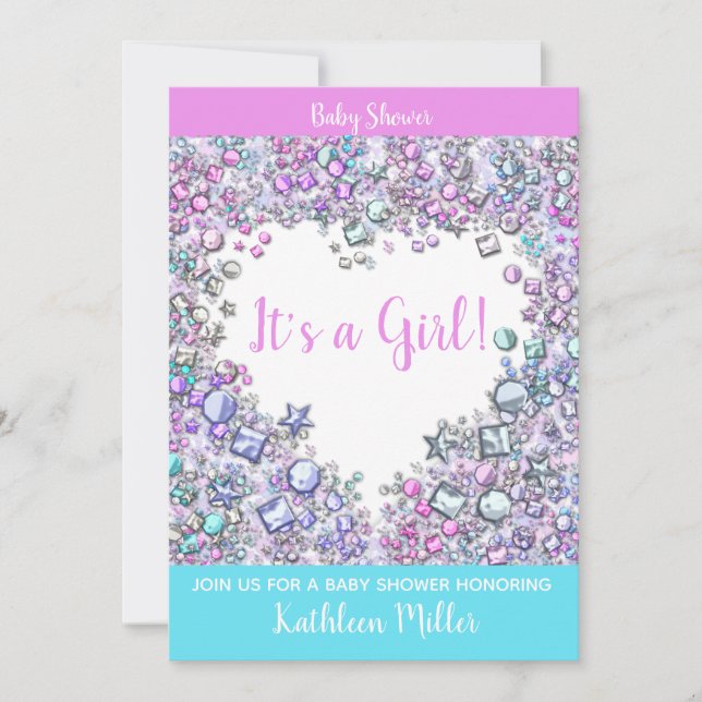 Gemstone Girl Baby Shower INVITATION | Custom Text (Front)
