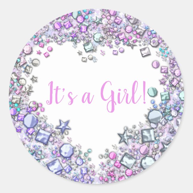 Gemstone Girl Baby Shower Sticker | Customisable (Front)