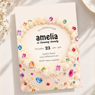 Gemstone Jewelled Cake Birthday Jewel Rhinestone Invitation
