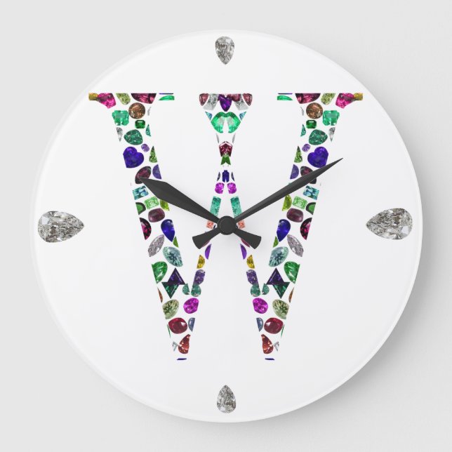 Gemstone Monogram Letter W Large Clock (Front)