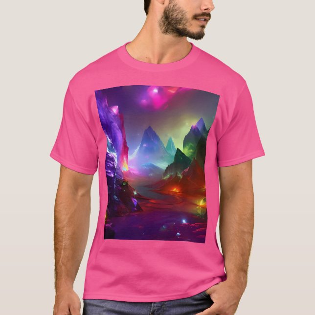 Gemstone Mountains Fantasy Multicolor Crystal Acti T-Shirt (Front)