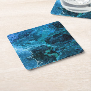 Gemstone Ocean Blue Watercolor Abstract Party Square Paper Coaster