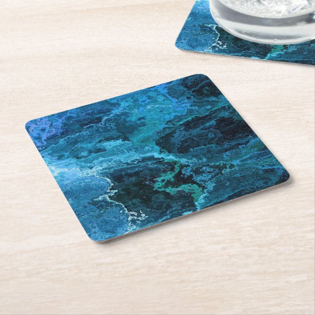Gemstone Ocean Blue Watercolor Abstract Party Square Paper Coaster (Angled)