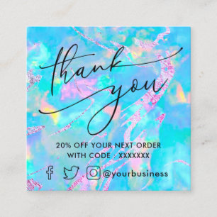 gemstone pastel blue opal thank you  square business card