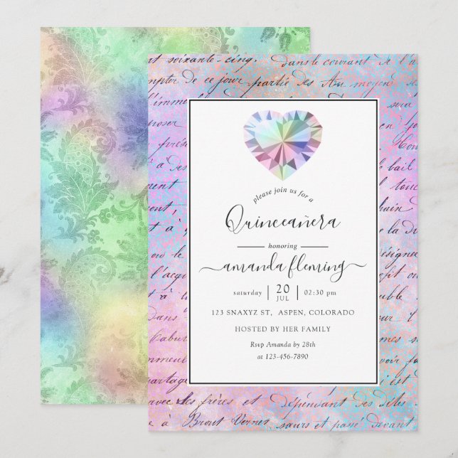 Gemstone Quinceañera Invitation (Front/Back)