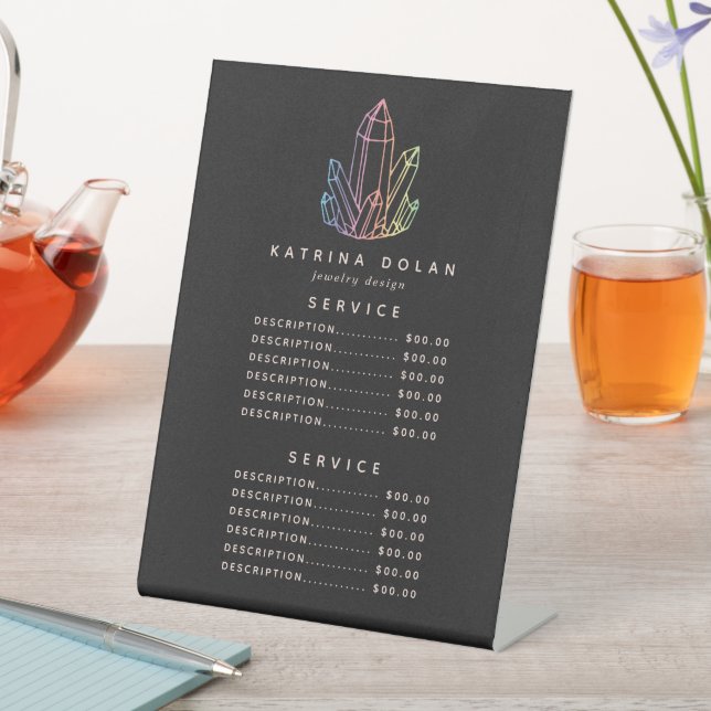 Gemstone Rainbow Quartz Crystal Service Price Menu Pedestal Sign (In SItu)