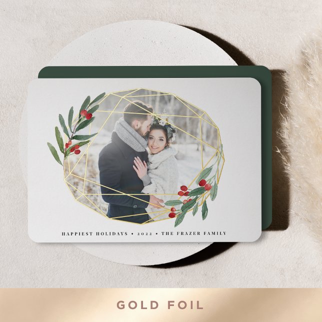 Gemstone | Single Photo Geometric Foil Holiday Card (Creator Uploaded)
