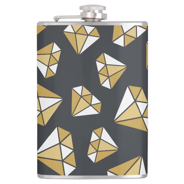 Gemstone Themed Vintage Seamless Pattern. Hip Flask (Front)