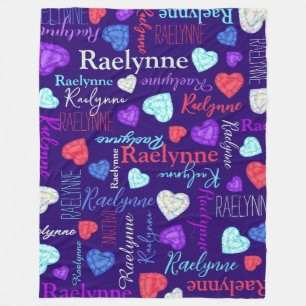 Gemstones hearts custom name colorful Raelynne Fleece Blanket