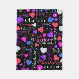 Gemstones hearts custom name colourful Charlotte Fleece Blanket